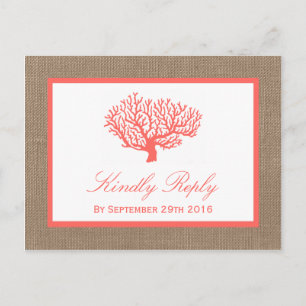 Het koraal op het strand van Burlap Boho Collectie Uitnodiging Briefkaart