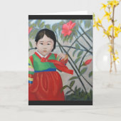 Het Koreaanse Wenskaart van het Meisje Kaart (Gele Bloem)