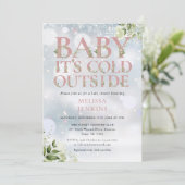 Het koude buiten groen winterroze Baby shower Kaart (Staand voorkant)