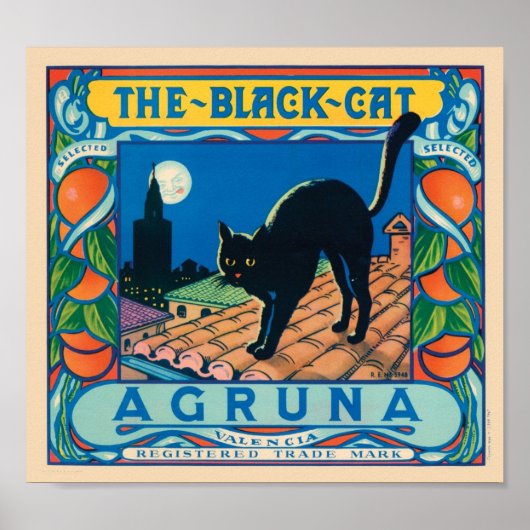 Het  krattenlabel van de zwarte kat Agruna Poster (Voorkant)