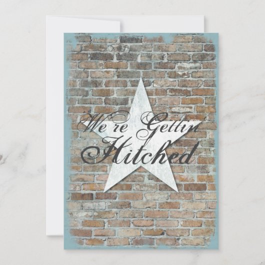 Het krijgen van gehitte Rustic Star Brick Wedding Kaart (Voorkant)
