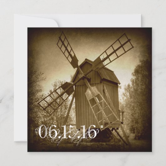 Het krijgen van gehitte Rustic Windmill Wedding Ui Kaart (Voorkant)