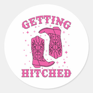 Het krijgen van Hitched Bride Groom Westerne bruil Ronde Sticker