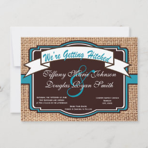 Het krijgen van Hitched Burlap Blauwgroen huwelijk Kaart