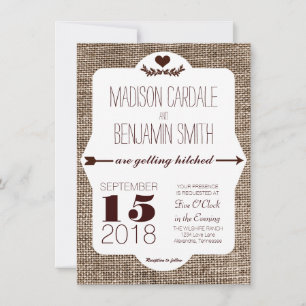 Het krijgen van Hitched Burlap Druk Wedding Uitnod Kaart