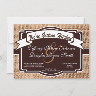 Het krijgen van Hitched Burlap Rustic Wedding Uitn Kaart