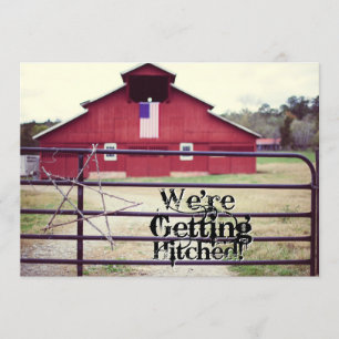 Het krijgen van Hitched Red Barn Wedding Uitnodigi Kaart