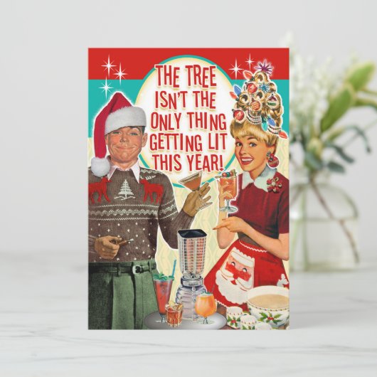 Het krijgen van Lit Kerstmis Party Uitnodiging - P (Staand voorkant)