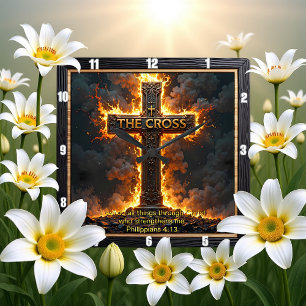 Het Kruis Brandende Tijd Filippenzen 4:13 Vers Vierkante Klok
