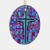 Het kruis in Glas in lood. Keramisch Ornament (Rechts)