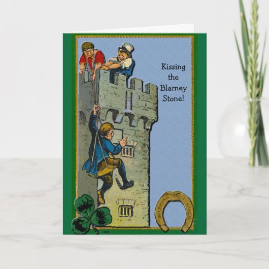 Het kussen van het Blarney wenskaart van de Steen Kaart (Voorkant)
