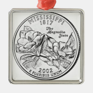 Het Kwart van de Staat van de Mississippi Metalen Ornament
