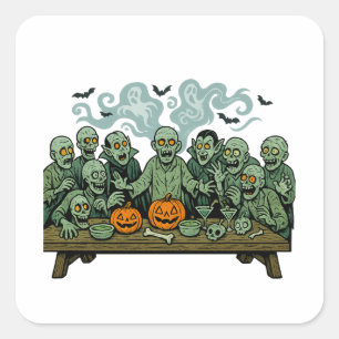 Het Laatste Avondmaal van Zombies - Halloween Paro Vierkante Sticker