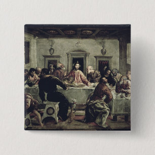 Het laatste Supper (olie op canvas) 2 Vierkante Button 5,1 Cm