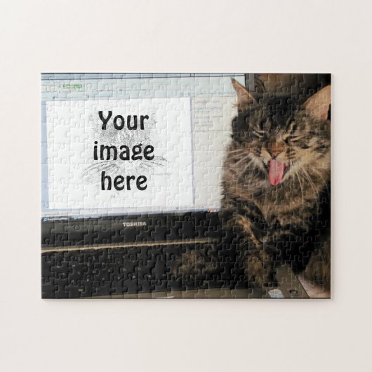 Het lachen Cat Meme Uw Afbeelding op Computer Legpuzzel (Horizontaal)