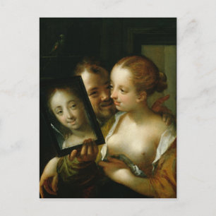 Het lachen Couple met een spiegel, 1596 Briefkaart