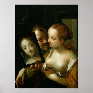 Het lachen Couple met een spiegel, 1596 Poster