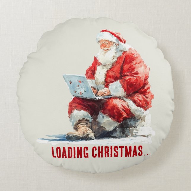 Het laden van Kerstmis Funny Santa Design Rond Kussen (Voorkant)