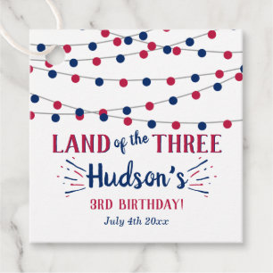 Het land van de drie! 4 juli 3 jarig feest bedankjes labels