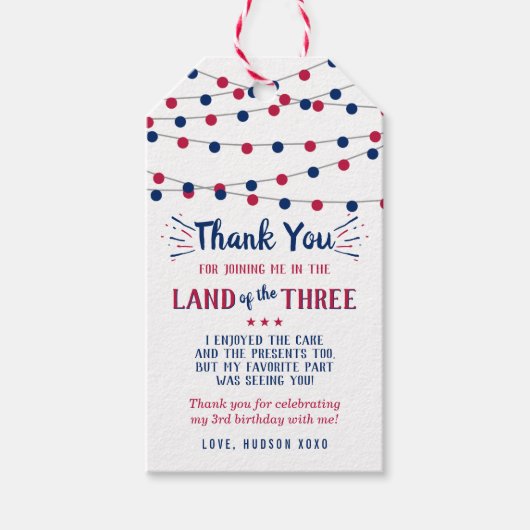 Het land van de drie! 4 juli 3 jarig feest cadeaulabel (Voorkant)