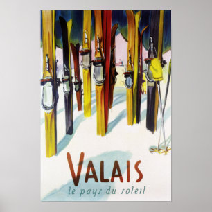 Het land van Zonneschijn - Skis die zich in Sneeuw Poster