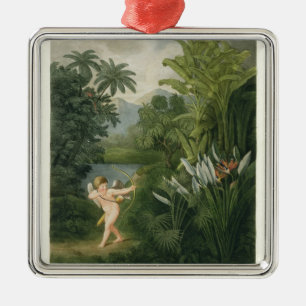 Het landschap met Cupid richtend een pijl op een P Metalen Ornament