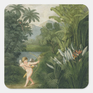 Het landschap met Cupid richtend een pijl op een P Vierkante Sticker
