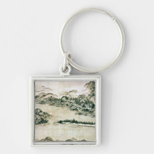 Het landschap van de bergen en een rivier sleutelhanger
