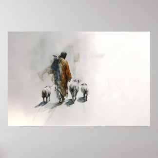 Het landschap van de Goede Herder Jezus met schape Poster