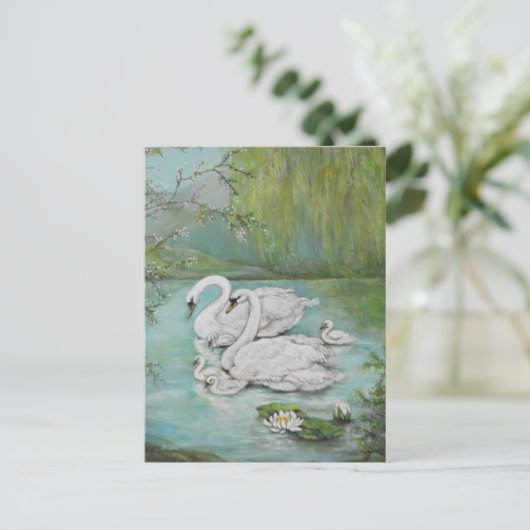 Het landschap van het meer van Summer Swans Briefkaart (Staand voorkant)