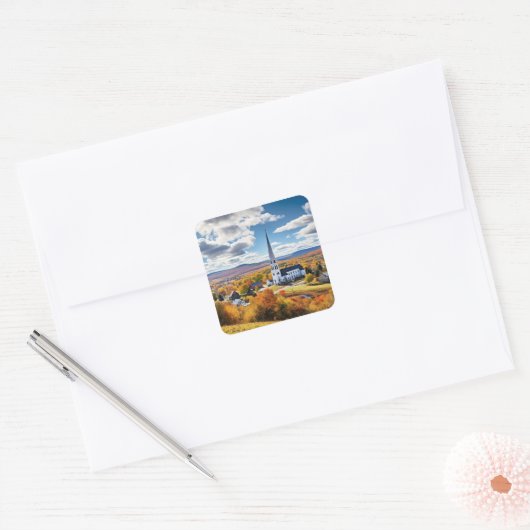 Het landschap van New England in de Herfst Vierkante Sticker (Envelop)