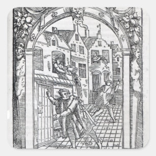 Het leegmaken van de kamerpotten vierkante sticker