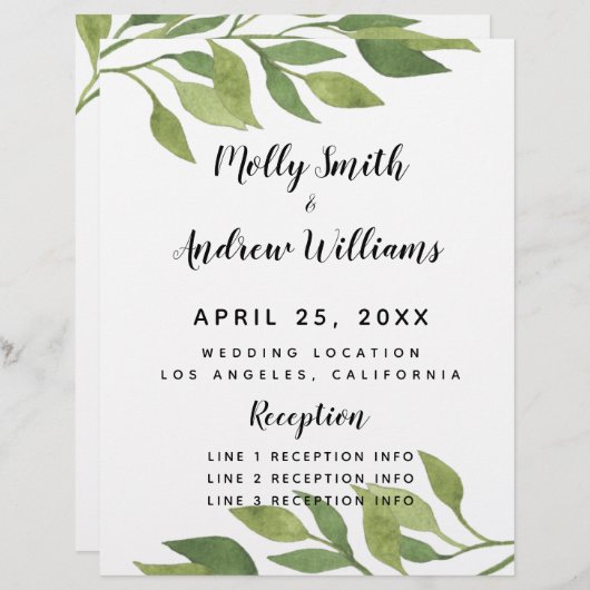 Het lentetrouwprogramma voor de bruinbruiloft (Voorkant / Achterkant)