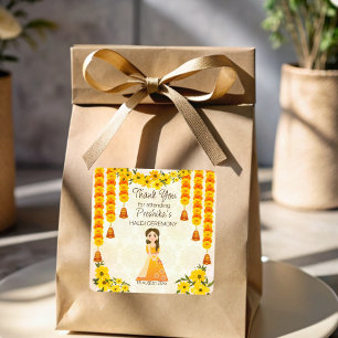 Het leuke Indiase meisje Haldi gepersonaliseerd Vierkante Sticker