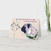 Het leuke Pug en Wenskaart van Bloemen
