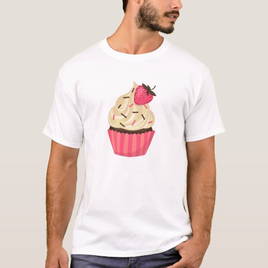 Het leuke Roze bestrooit Aardbei Cupcake T-shirt (Voorkant)