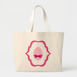 Het leuke Roze Gestreepte Ontwerp van het Paasei Grote Tote Bag