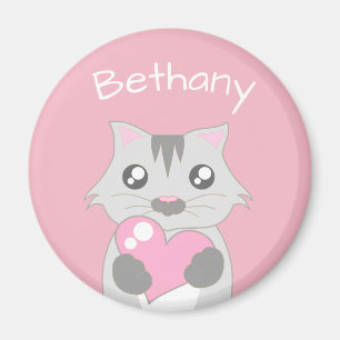 Het leuke Roze Hart van de Holding van de Kat Magneet