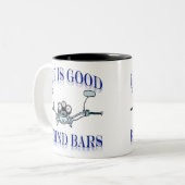 Het leven achter de bars is goed tweekleurige koffiemok (Voorkant links)