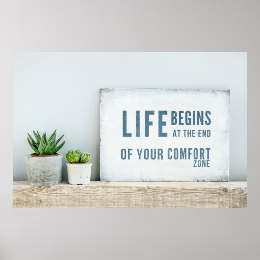 Het leven begint aan het einde van uw Comfort Zone Poster (Voorkant)