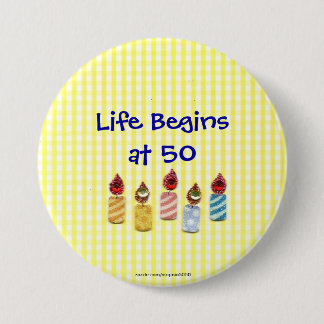 "Het leven begint bij 50" kleurrijke 'Birthday Can Ronde Button 7,6 Cm