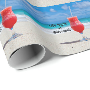 Het leven begint bij Pensioen - zandig strand, zon Cadeaupapier