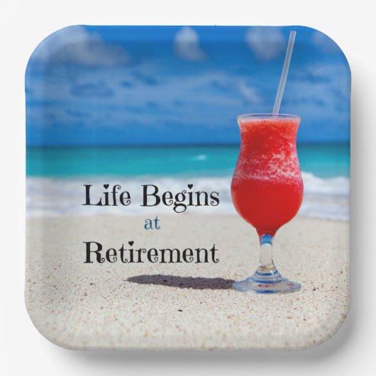 Het leven begint bij pensionering, papieren bordje (Voorkant)