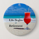 Het leven begint bij pensionering ronde button 4,0 cm (Voorkant)