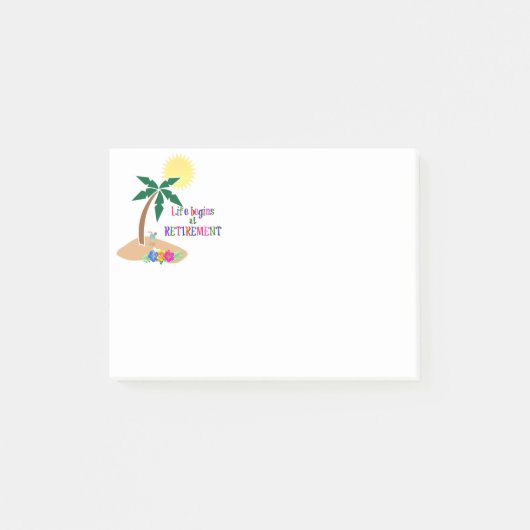 Het leven begint bij pensionering, tropisch strand post-it® notes (Voorkant)