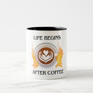 Het leven begint na koffie logo op mok
