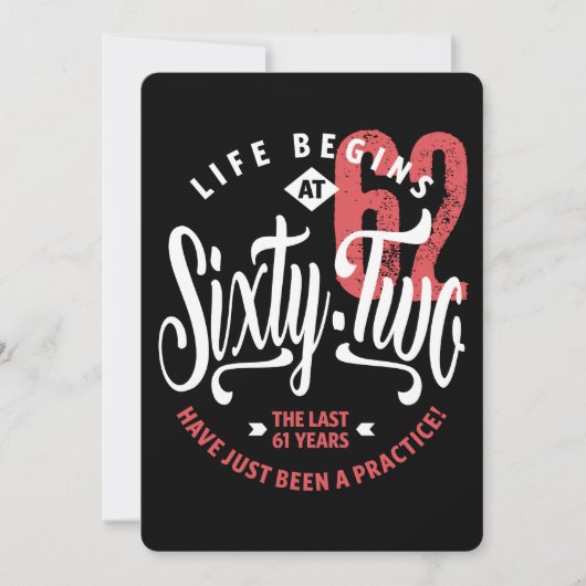 Het leven begint op 62 | 62e verjaardag kaart (Voorkant)
