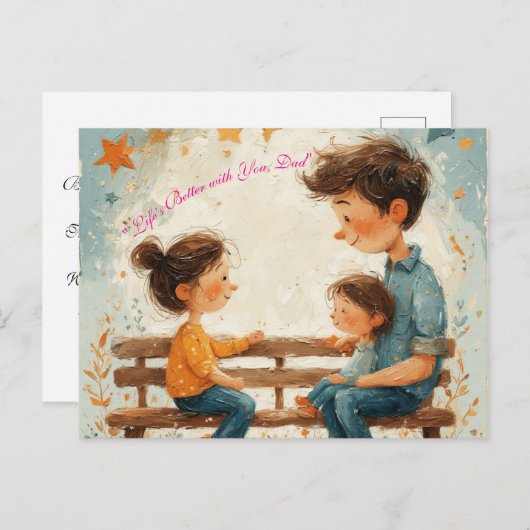 "Het leven gaat beter met je, papa." Briefkaart (Voorkant / Achterkant)