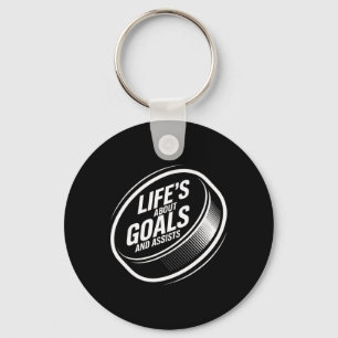Het Leven Gaat Over Doelen En Ijshockey Puck Spele Sleutelhanger