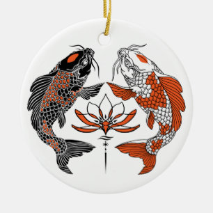 Het leven gaat over evenwicht. Twee koi's en water Keramisch Ornament